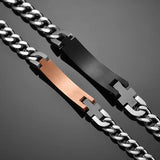 NUOBING Couple Lover Bracelet Steel CZ Stone Engrave Text Date Charm Gift