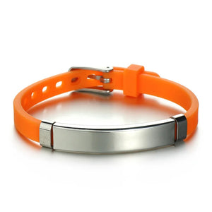 NUOBING Engrave Name Date ID Soft Silicone Bracelets Stainless Steel Text Logol