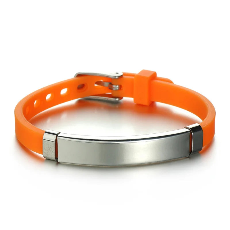 NUOBING Engrave Name Date ID Soft Silicone Bracelets Stainless Steel Text Logol