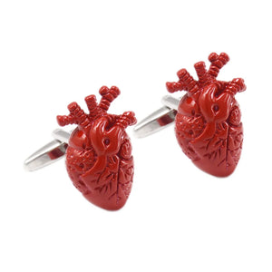 High Red Enamel Heart Cufflinks for Men Personalized Halloween Gift