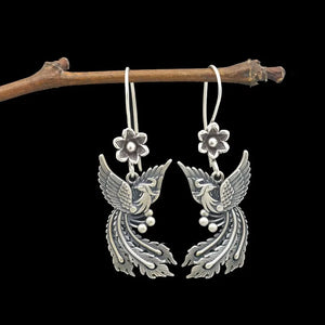 NY2023 Small Flower Phoenix Earrings Retro National Style Peacock