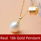 18K Freshwater Drop Pearl Pendant Necklace Au750 Fine Jewelry Women Party Gift