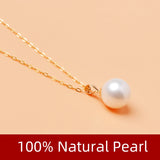 18K Pure Natural Freshwater Pearl Pendant Necklace 7.5-8.5mm