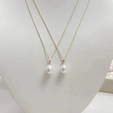 18K Yellow Freshwater Pearl Pendant Necklace Women Gift S925 Chain