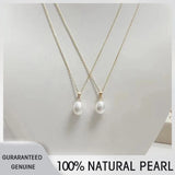 18K Yellow Freshwater Pearl Pendant Necklace Women Gift S925 Chain