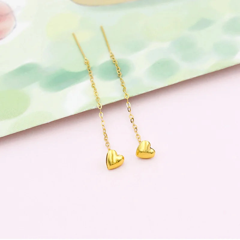 18K Yellow Drop Earrings Wedding Gift Solid AU750 Tassel Chain Fine Jewelry