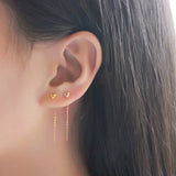 18K Yellow Drop Earrings Wedding Gift Solid AU750 Tassel Chain Fine Jewelry