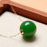 18K Jade Pendant Necklace with Au750 Chain for Women