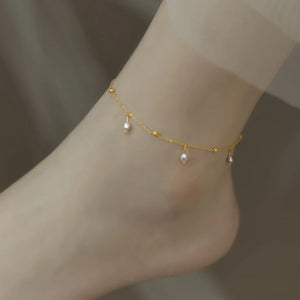 Vintage Style Freshwater Pearl Anklet 14K Adjustable Chain
