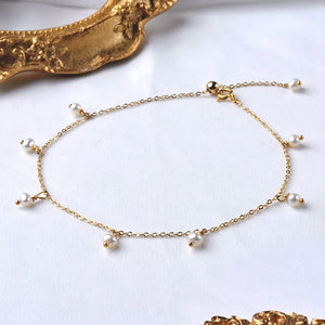 Freshwater Pearl Anklet with Garnet 14K Filled Chain