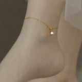 Natural Freshwater Pearl Anklet 14K Injection Adjustable Chain Fine Jewelry