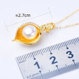 Natural Freshwater Pearl Pendant Necklace Fine Jewelry 9-10mm Leaf D639