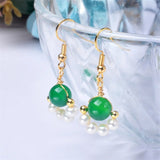Freshwater Pearl Drop Earrings Green Agate Ear Jewelry 8-9mm
