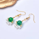 Freshwater Pearl Drop Earrings Green Agate Ear Jewelry 8-9mm