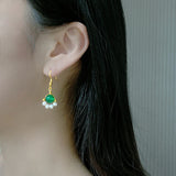 Freshwater Pearl Drop Earrings Green Agate Ear Jewelry 8-9mm