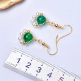Freshwater Pearl Drop Earrings Green Agate Ear Jewelry 8-9mm