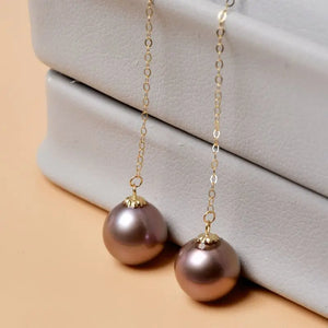 Pure18K Long Natural Freshwater Pearl Earrings Purple AU750 Jewelry