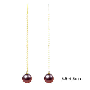 Pure18K Long Natural Freshwater Pearl Earrings Purple AU750 Jewelry