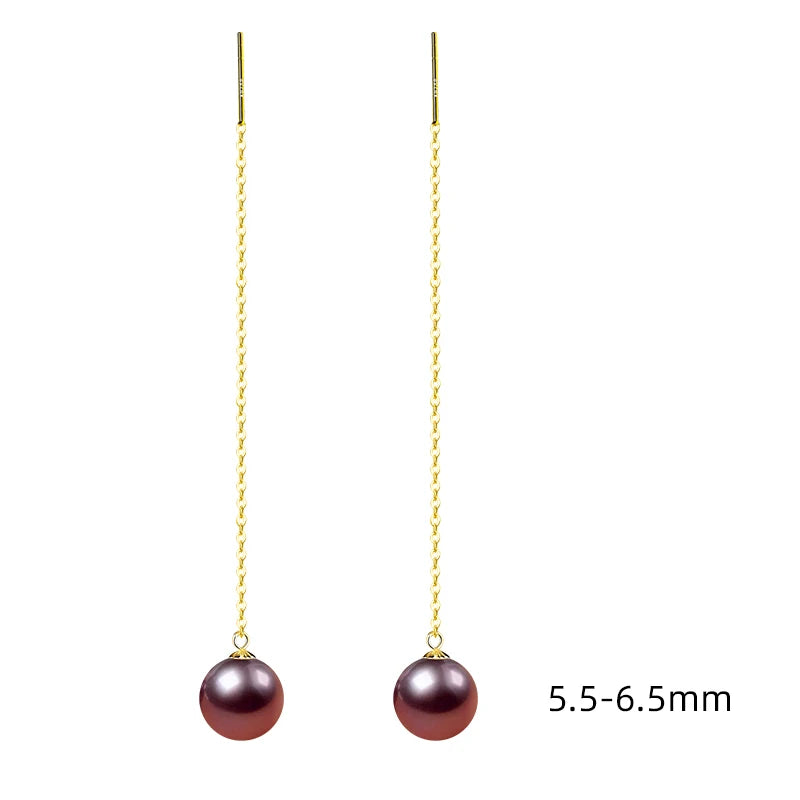Pure18K Long Natural Freshwater Pearl Earrings Purple AU750 Jewelry
