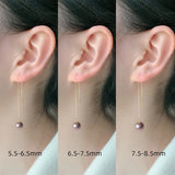 Pure18K Long Natural Freshwater Pearl Earrings Purple AU750 Jewelry