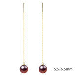 Pure18K Long Natural Freshwater Pearl Earrings Purple AU750 Jewelry
