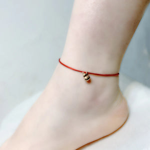 18K Anklet AU750 Gourd Pendant Red Rope Women Jewelry Gift J574