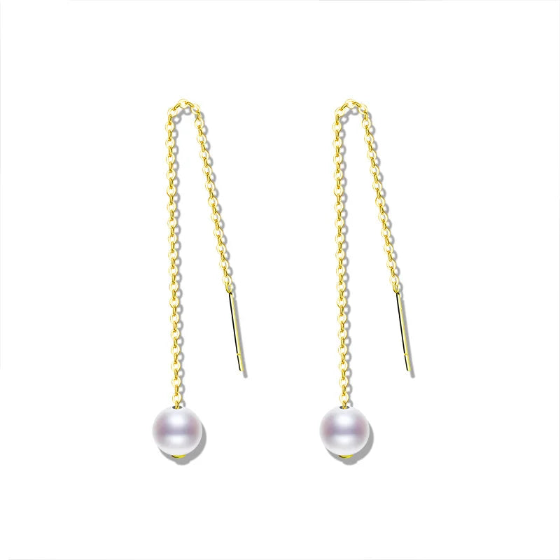 18K Freshwater Pearl Tassel Earrings AU750 Fine Jewelry