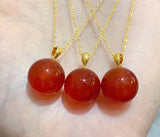 18K Red Agate Pendant Necklace Au750 Chain Vintage Anniversary Gift