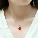 18K Red Agate Pendant Necklace Au750 Chain Vintage Anniversary Gift