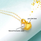 24K Ginkgo Biloba Pendant Necklace with 18K Chain for Women