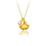 24K Ginkgo Biloba Pendant Necklace with 18K Chain for Women