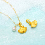 24K Ginkgo Biloba Pendant Necklace with 18K Chain for Women