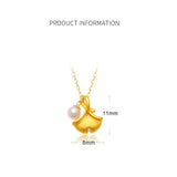 24K Ginkgo Biloba Pendant Necklace with 18K Chain for Women