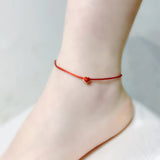Real 24K Anklet 999 Heart Pendant Adjustable Red Rope for Women J573
