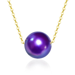 Freshwater Pearl Pendant Necklace 7-8mm Round Purple Pearl 18K Chain Women