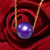 Freshwater Pearl Pendant Necklace 7-8mm Round Purple Pearl 18K Chain Women
