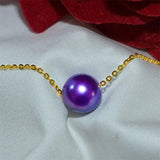 Freshwater Pearl Pendant Necklace 7-8mm Round Purple Pearl 18K Chain Women