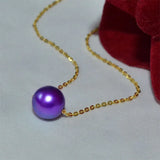 Freshwater Pearl Pendant Necklace 7-8mm Round Purple Pearl 18K Chain Women