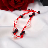 Freshwater Pearl Anklet Garnet Hand Woven Red String Women Fine Jewelry