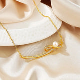 925 Silver Diamondset Bowknot Pearl Necklace Wedding Charm Jewelry