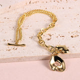 Double Layer Baroque Freshwater Pearl Charm 18k Plated Chain Bracelet for Women