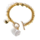 Double Layer Baroque Freshwater Pearl Charm 18k Plated Chain Bracelet for Women