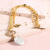 Double Layer Baroque Freshwater Pearl Charm 18k Plated Chain Bracelet for Women