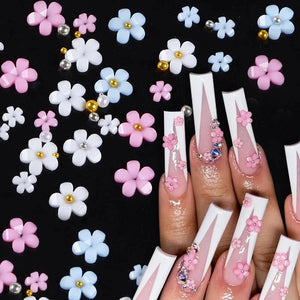 3D Acrylic Pearl Flower Mix Beads Nail Charms Gem Nail Decors