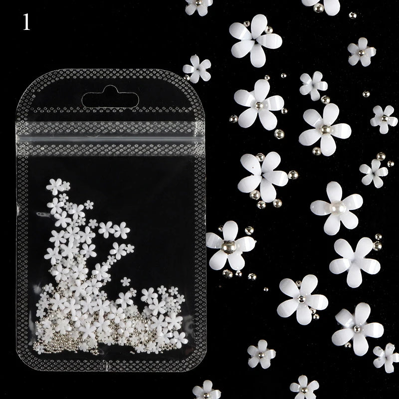 Nail Art Jewelry 3D Acrylic Pearl Flower Mix Beads Nail Charms