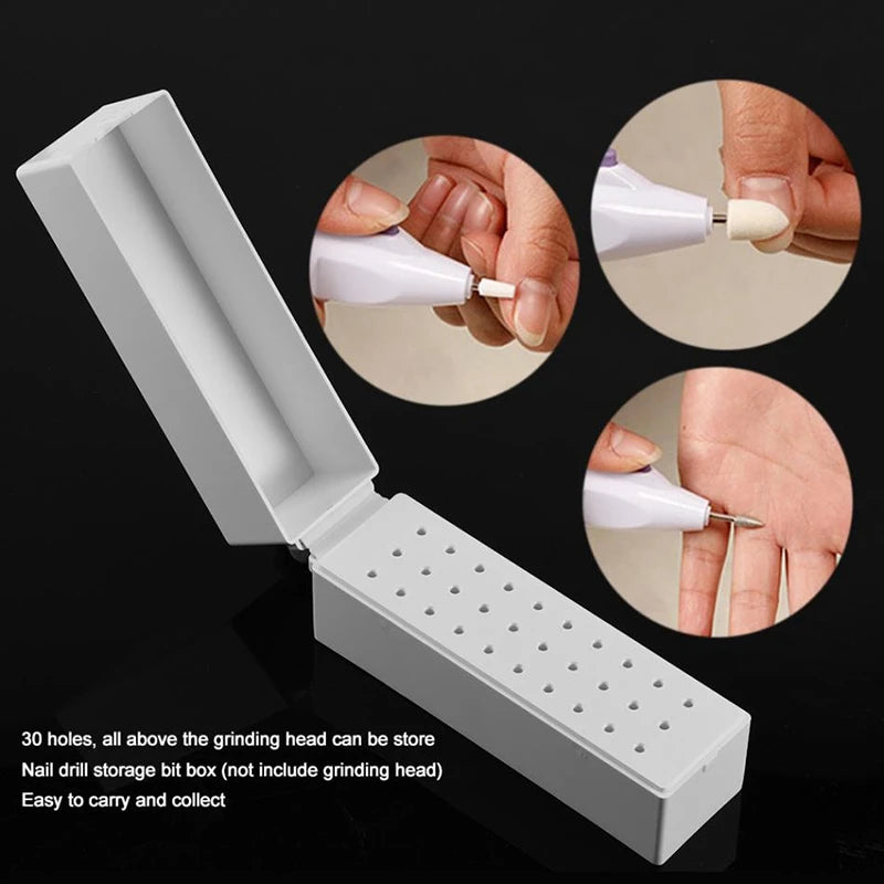 Nail Drill Bits Holder Dustproof Stand Organizer Container 30 Holes