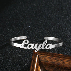 Women's Personalized Initial Letter Bracelet Stainless Steel Bangle