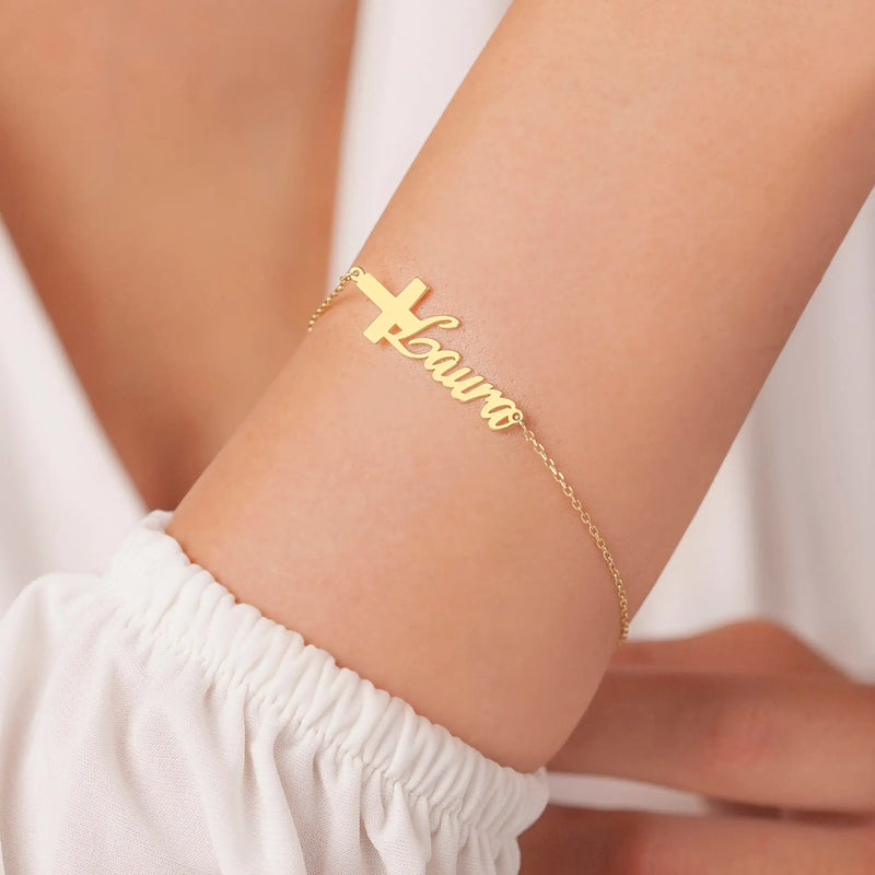 Personalized Cross Name Bracelet for Women