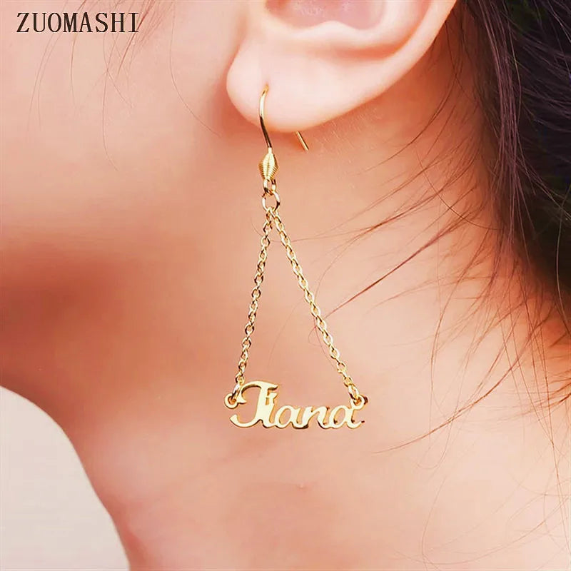 Personalized Name Drop Dangle Earrings Stainless Steel Jewelry
