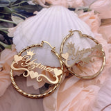 Bamboo Hoop Name Earrings Heart Style Gift for Women